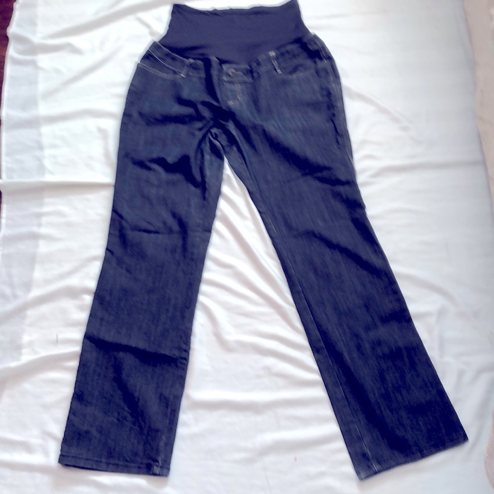 THYME MATERNITY DARK WASH STRETCHY STRAIGHT LEG COMFORTABLE JEANS SIZE XL #048